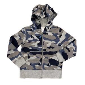 NWT J. Crew Boys' Blue & Grey Camo Fleece Full-Zip Hoodie